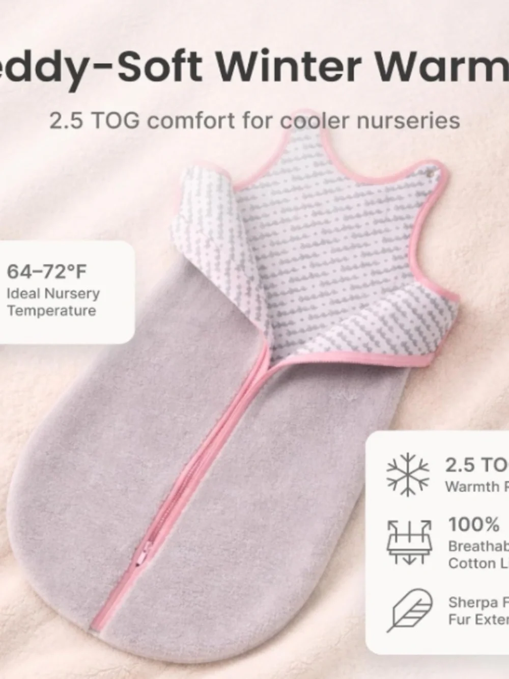 Baby Deedee Sleep Nest Teddy - Sherpa Sleep Sack 2.5 TOG 18-36M Fuzzy Dino